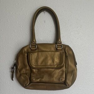 Tignanello Metallic Gold Bronze Pebble Leather Shoulder Bag